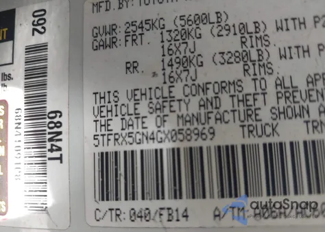 2016 Toyota Tacoma Sr from USA, damaged, VIN 5TFRX5GN4GX058969